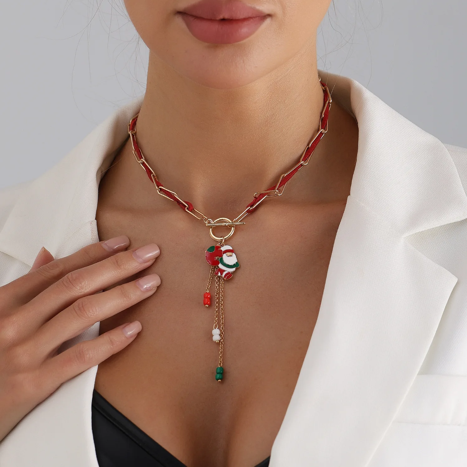 

Romantic Santa Claus Handmade Woven Ribbon Necklace for Women Fashion Christmas Tree Bow Bell Bracelet Friendship Jewelry Gifts