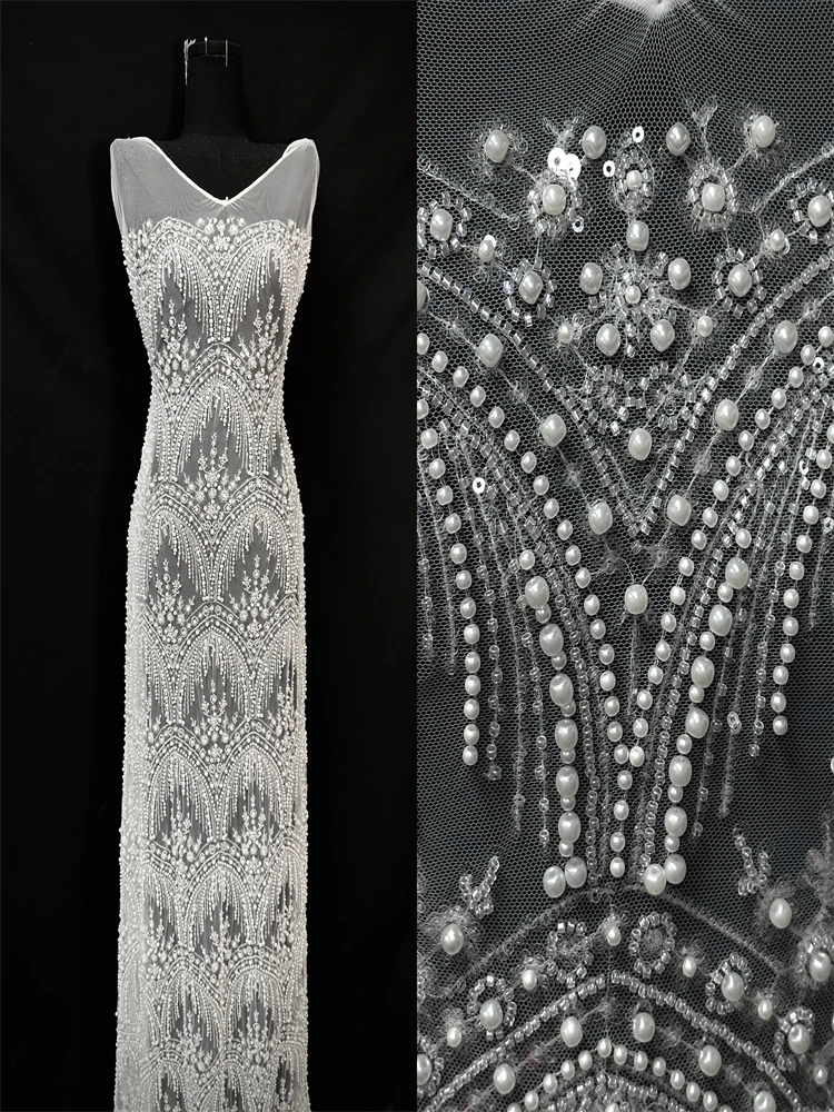 فاخر الخرز الثقيل الدانتيل قماش عالي الجودة 2025 تول أقمشة الدانتيل موضة أحدث الترتر الدانتيل للنسيج الزفاف الأفريقي 5 ياردات