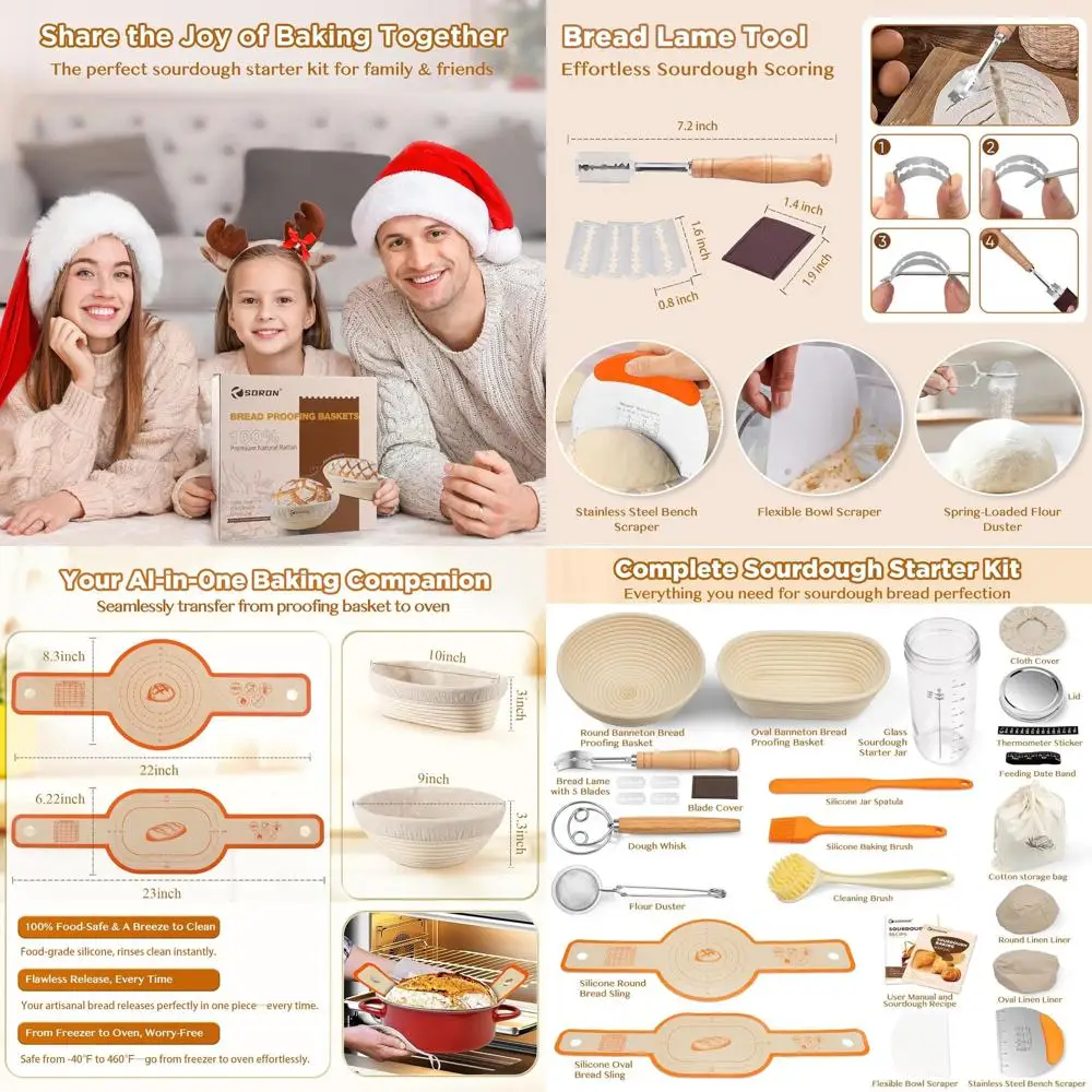 

Sourdough Starter Kit, Banneton Bread Proofing Basket with Glass Sour Dough Starter Jar, Sourdough Bread Baking Supplies Tools,