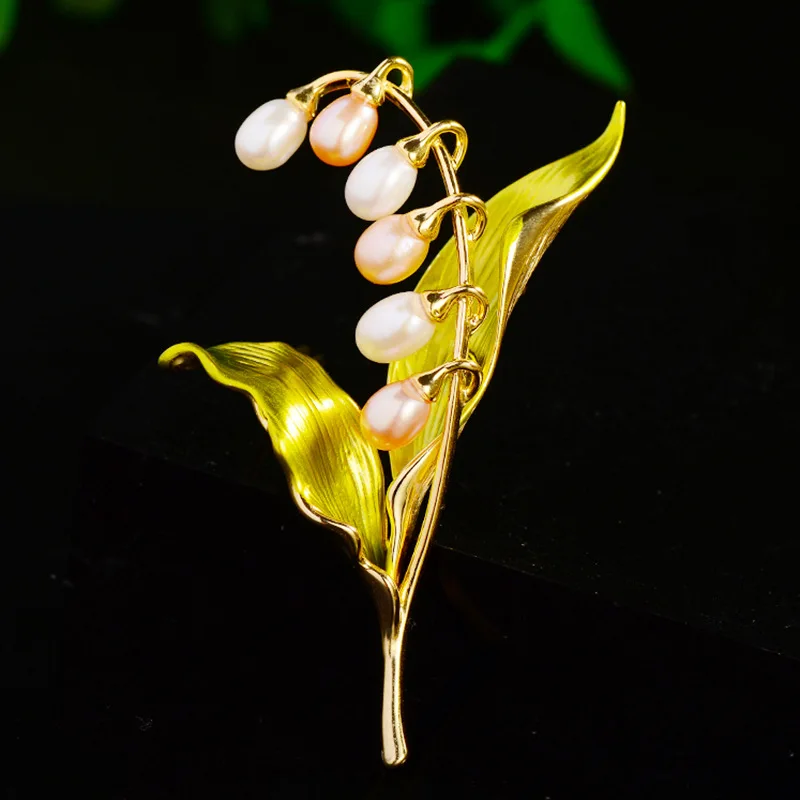 SUYU 2023 Summer Women's Vintage Linlang Plant Shell Bead Brooch High Quality Temperament Lily Of The Valley Brooch