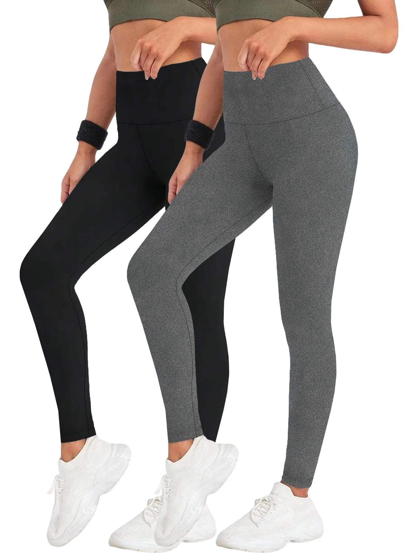 เลกกิ้งผู้หญิงเนื้อผ้านุ่มพิเศษ 2 ชิ้น เอวสูง กระชับหน้าท้อง ไม่บาง ซึมซับเหงื่อ เหมาะสำหรับออกกำลังกาย โยคะ วิ่ง ฟิตเนส ยกสะโพก