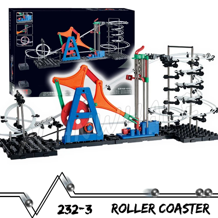 810cm Rail Marble Run Gear Drive Maze Race Roller Coaster Electric Elevator Model Building Boys STEM Sets Rolling ball Sculpture