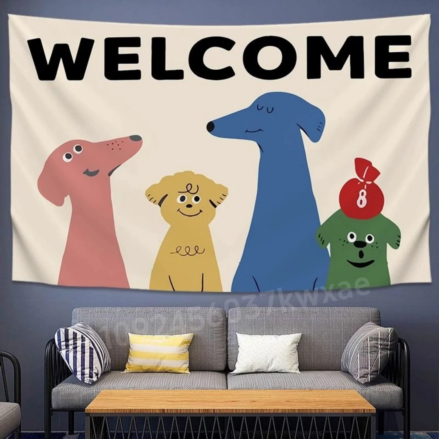 1 Stück Cartoon-Hunde zum Aufhängen, Stoff, Hintergrund, Stoff, Schlafsaal, Renovierung, Schlafzimmer, Kopfteil, Dekoration, Wandvorhänge, Wandteppiche