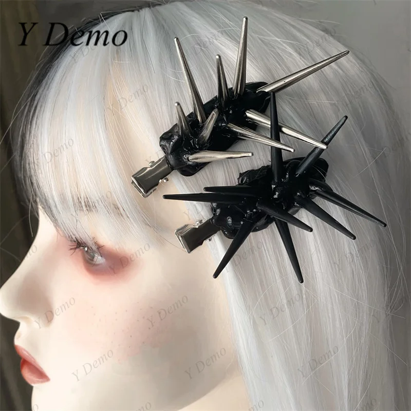 

Y Demo Handmade Creepy Sparks Asymmetric Rivets Hairpin Rock Techwear Hairclips