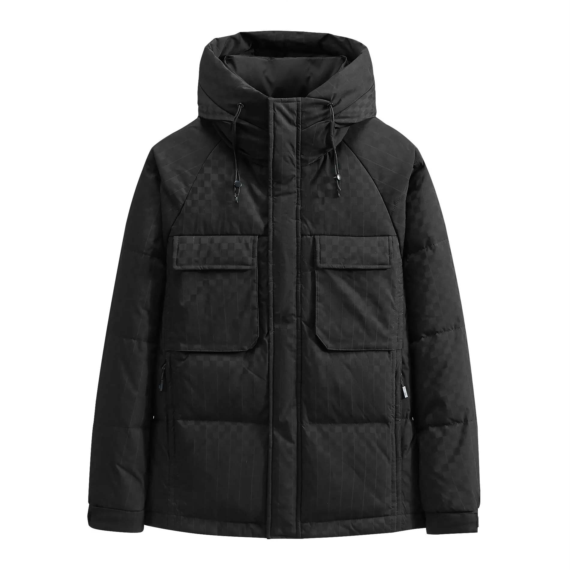 Casual Warm Men's Plaid Hooded Duck Down Jackets 2025 Winter Street Wear Checkered Puffer Coat Outdoor Windproof Padded Clothing