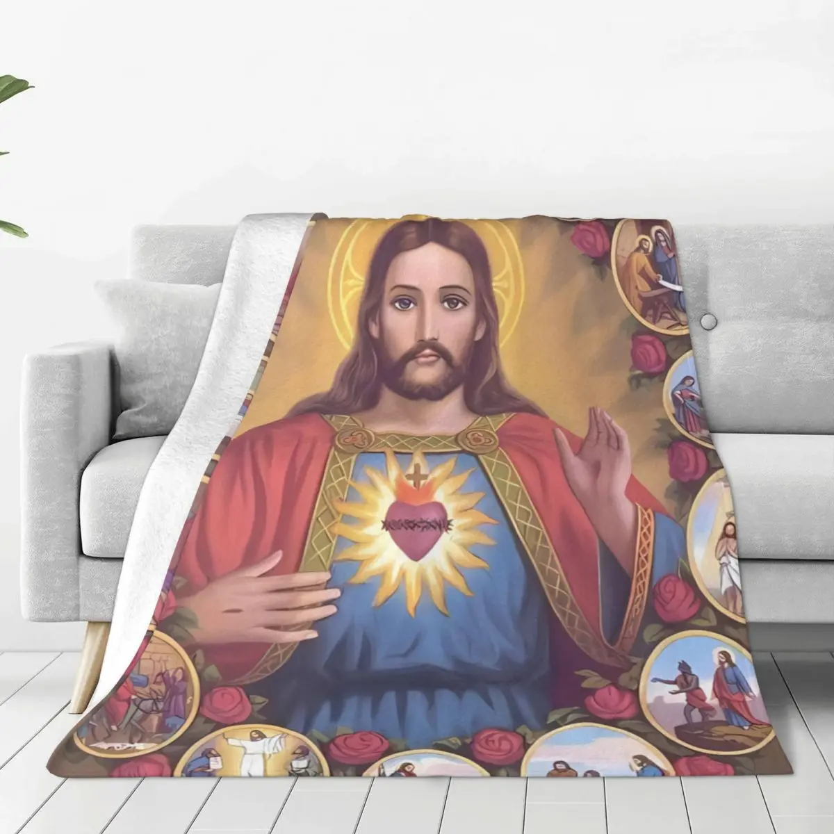 

Jesus Blankets Roses Funny Camping Flannel Throw Blanket Warm Soft Bedroom Custom Bedspread Gift