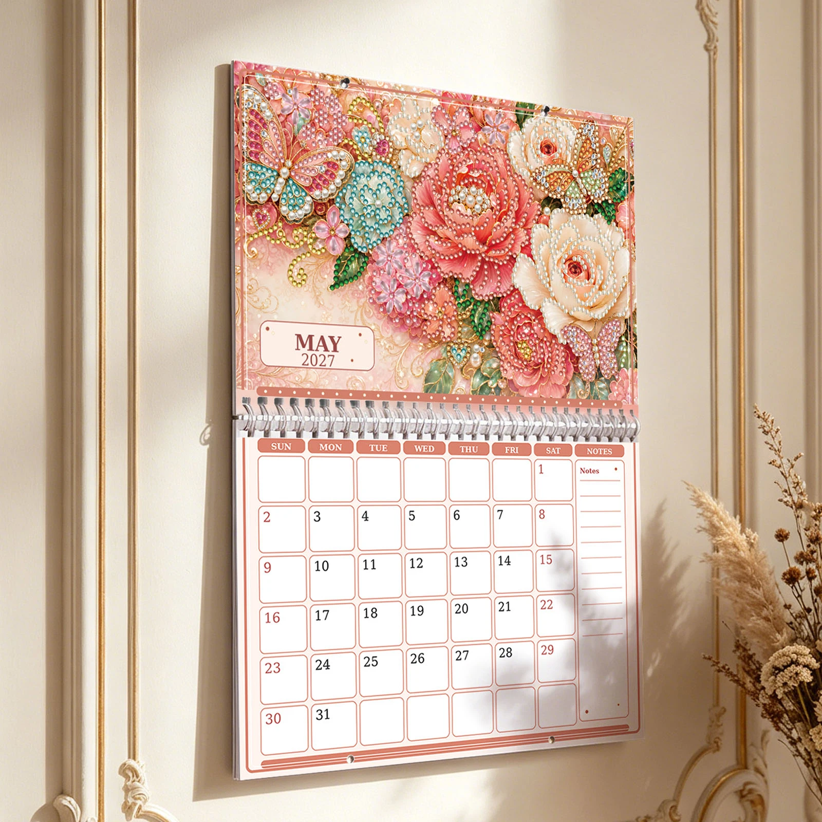 2027 DIY Diamond Painting Calendar for Adults Flowers Diamond Art Calendars Gem Painting Art Walls Date for Home Office Decor
