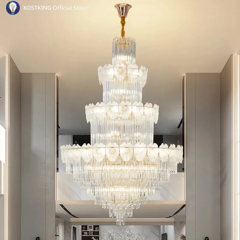 Duplex Staircase Chandelier LED Villa Living Room Crystal Chandelier Atmospheric Restaurant Club Staircase Chandelier