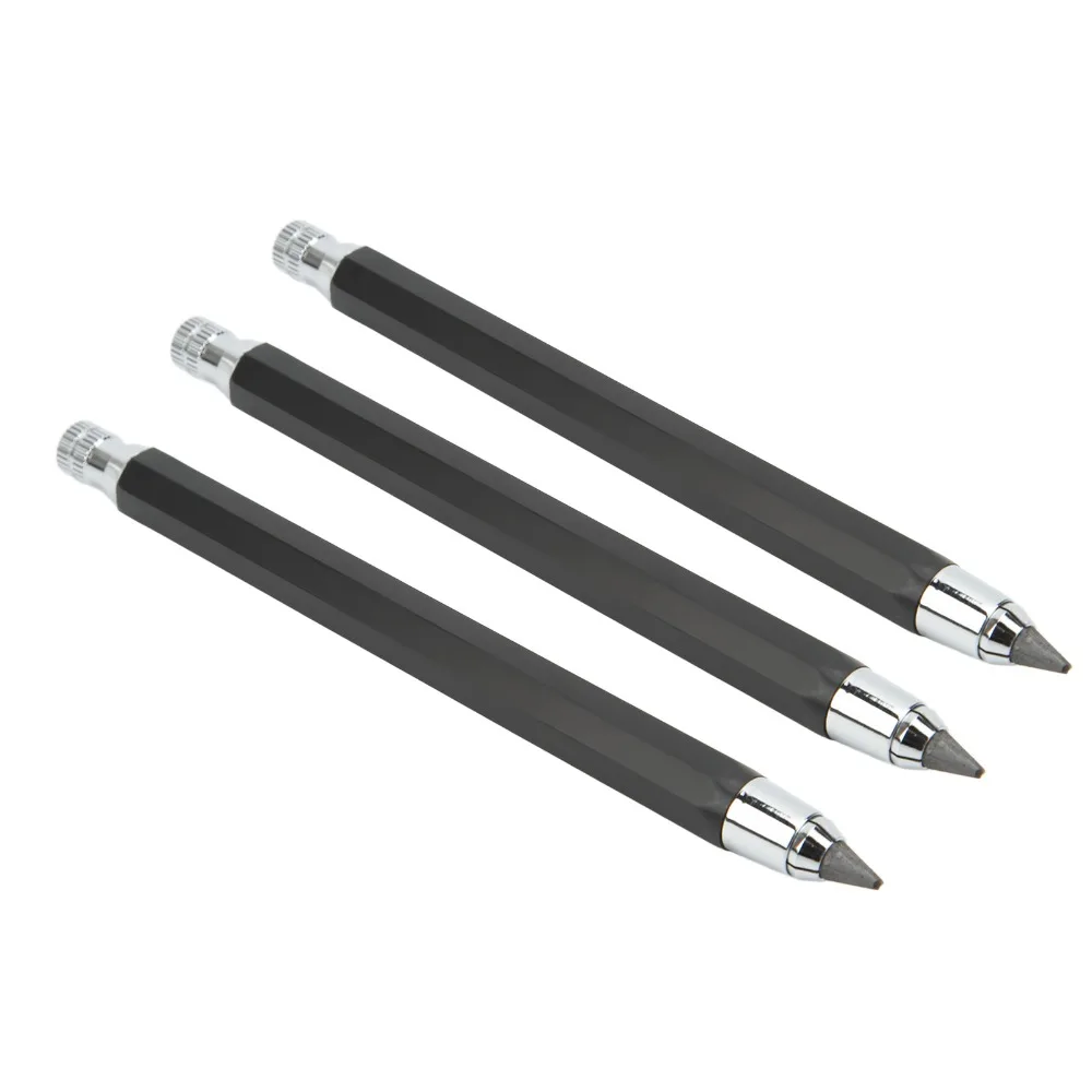 3pcs Built-in Sharpener Mechanical Carpenter Pencil Retractable Black Color 5.6mm Lead Holder Automatic Clutch Pencil