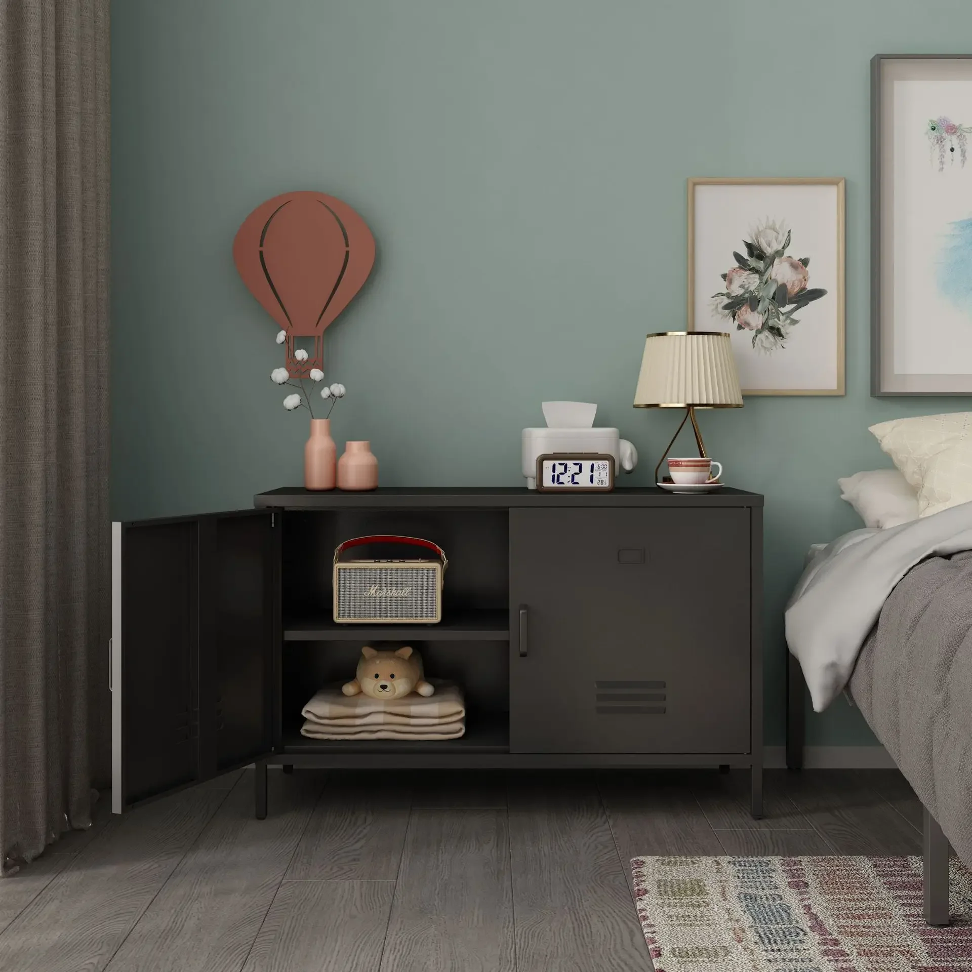 Mobile TV da soggiorno, comodino da pavimento al soffitto, contenitore in ferro battuto