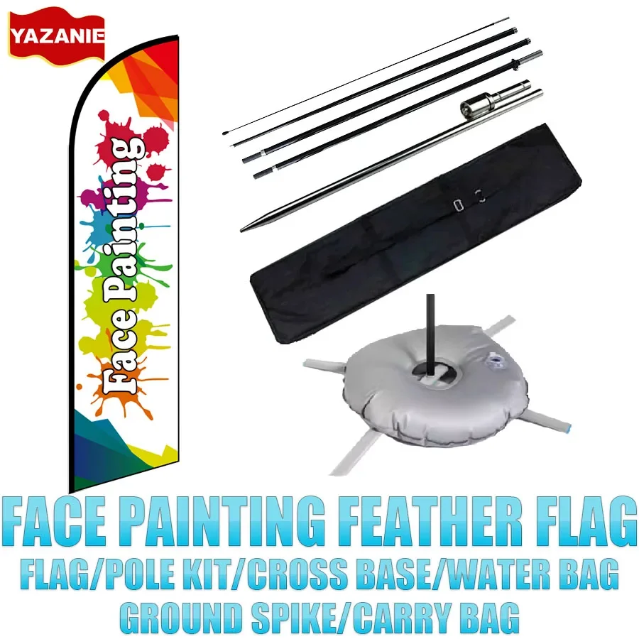 11FT Face ภาพวาด Feather ธงแบนเนอร์ชุดเสาและฐานขาตั้ง 8FT 13FT เดี่ยวสองด้านส่วนบุคคล Beach Swooper ธง