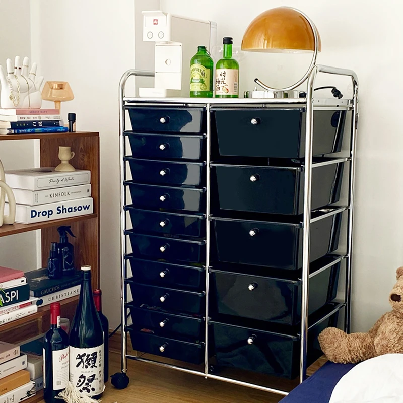 Szafka na kółkach do domu, szafka na mobil, szuflada, szafka do przechowywania, szafka do przechowywania w sypialni, plastikowa szafka, czarna