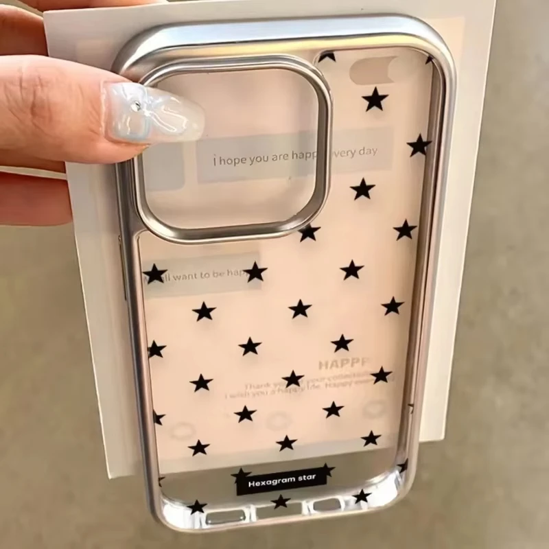 Ins Korean Full Screen Black Stars Phone Case For iPhone 17 Air 16 Promax 15 14 13 12 11 Pro MAX XR XSMAX 78Plus Y2K Soft Cover - view 5