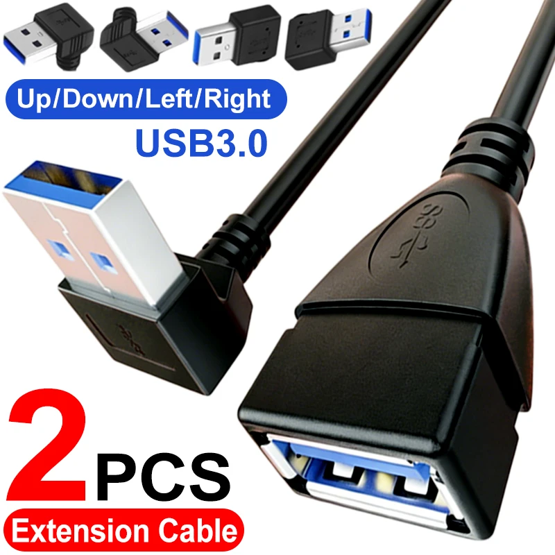 Cable de Extensión USB 3.0 con Ángulo de 90 Grados (Derecha/Izquierda/Arriba/Abajo), Adaptador USB 3.0 A Macho a A Hembra, Cable de Extensión USB