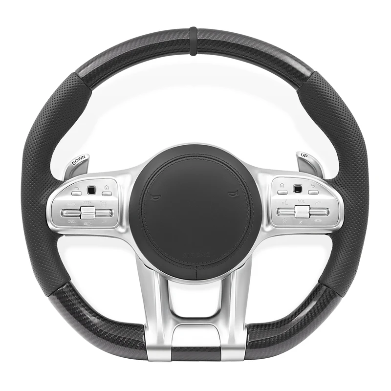 Volant en fibre de carbone perforé pour Mercedes-Benz 809, avec revêtement central noir et surpiqûres noires, pour Classe C, Classe E, GLC