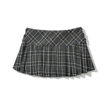 夏季迷你裙,復古韓版格子裙,Y2K風格百褶綠色格子裙,學院風 6 最佳銷售 格子裙 - №6