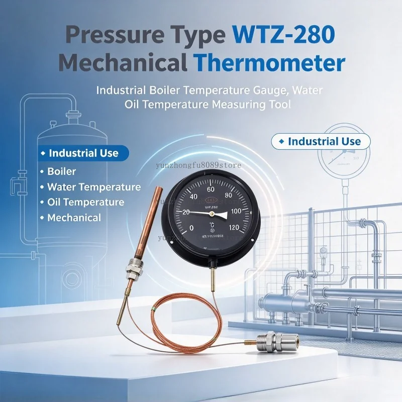 Pressure Type WTZ-280 Mechanical Temperature Test, Industrial Boiler Temperature Gauge, Water Oil Temperature Measuring Tool