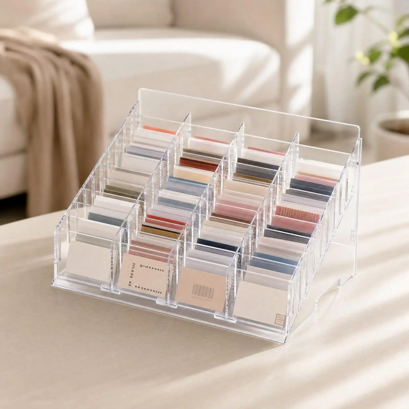 Visible Desk Storage Organizer with Compartments and Dust Cover for Labels Cards and Small Desk Accessories Storage - view 6