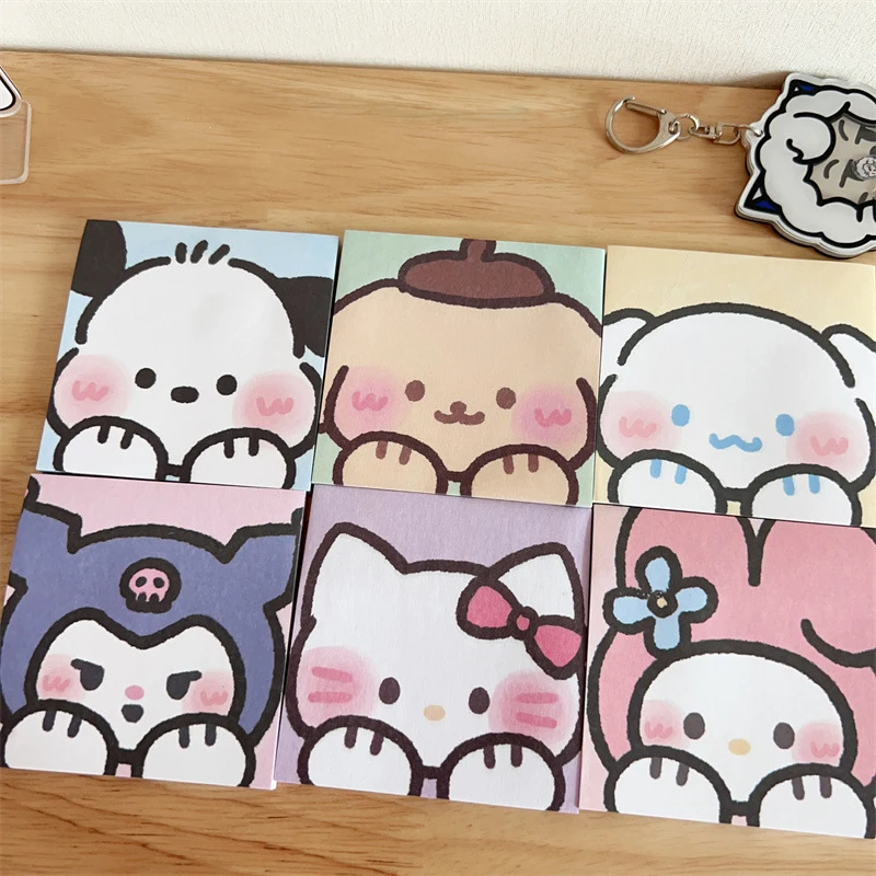 Sanrio Série Cartoon Avatar Sticky Notes, Melody Note, Papel decorativo, Estudante artigos de papelaria, Bonito Estilo Ins, 50pcs por livro