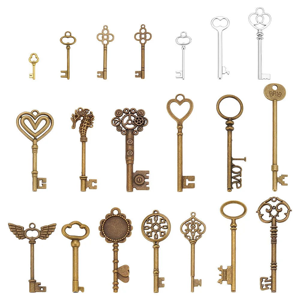 20pcs Keys Replacement Style Key Charms Hollow Keys Kit Vintage Keys for Dresser Cabinet Furniture and Old Style Cabinets