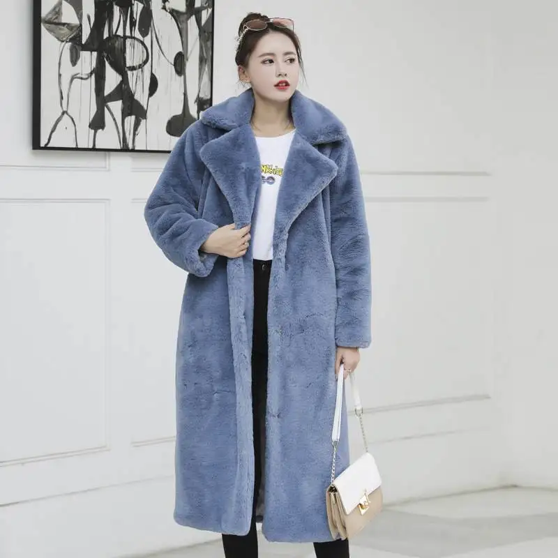 Warmth Women's Faux Fur Coat Long Mid-Length plus Size Rabbit Hair Jacket 2023 Autumn Collection Fashion Outerwear
