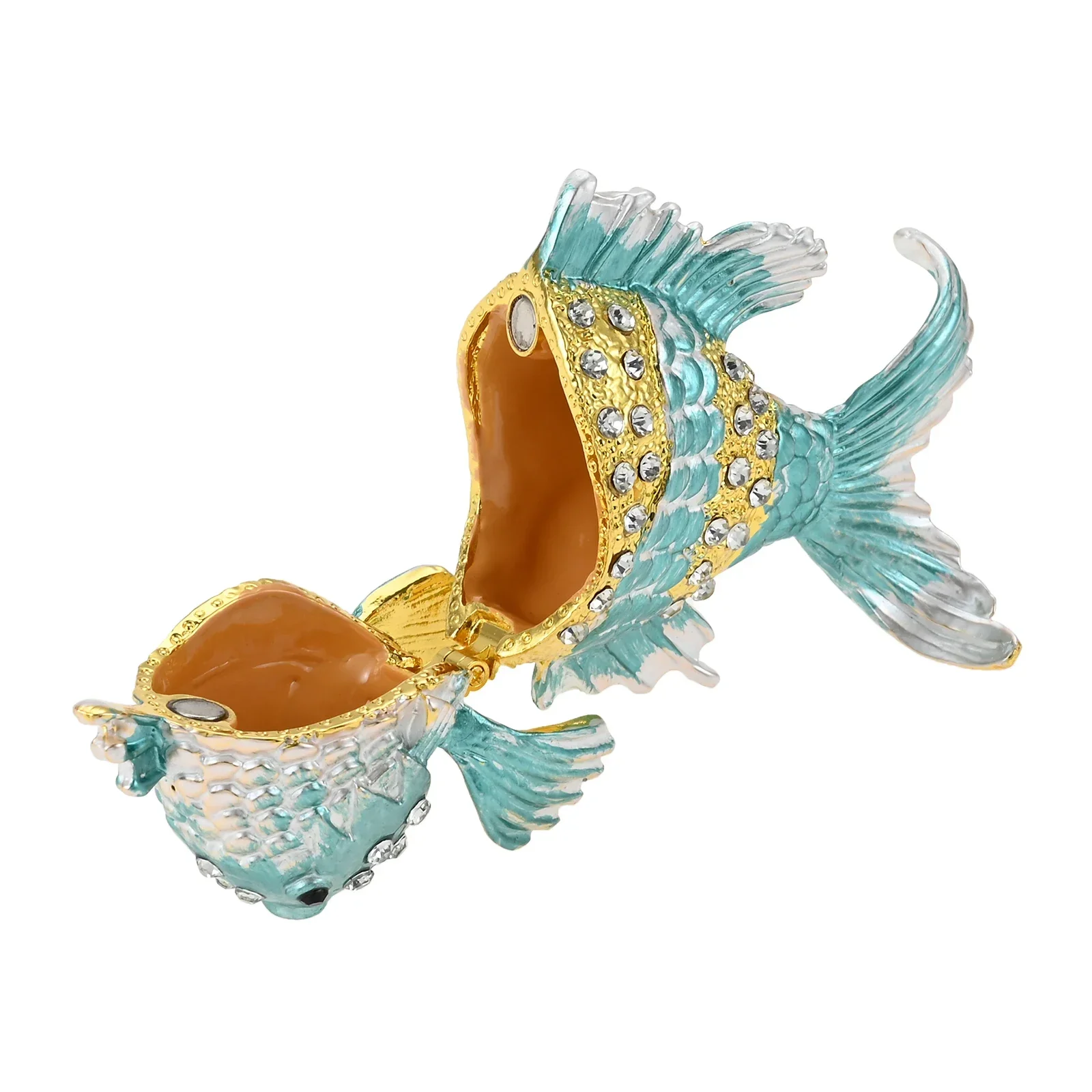 1pc Mini Empty Fish Box Enamel Tropical Sea Animal Sparking Rhinestones Decor Hinged Case Dresser Ornament Gift for Wife Mom