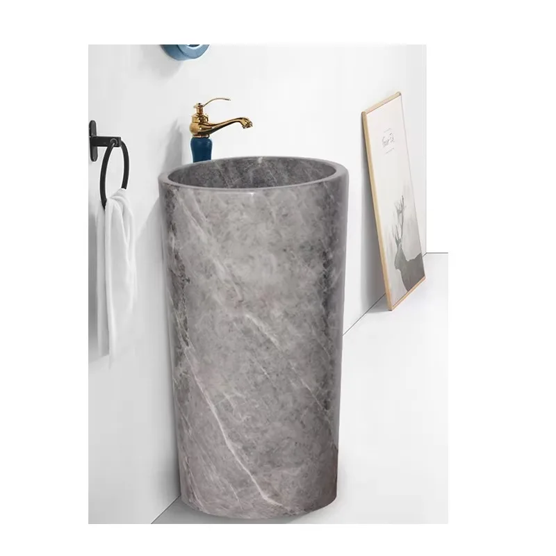

Round Pedestal Stone Sink Natural Stone Free Standing Washing Bowl Villa Vanities Lavatory Basin