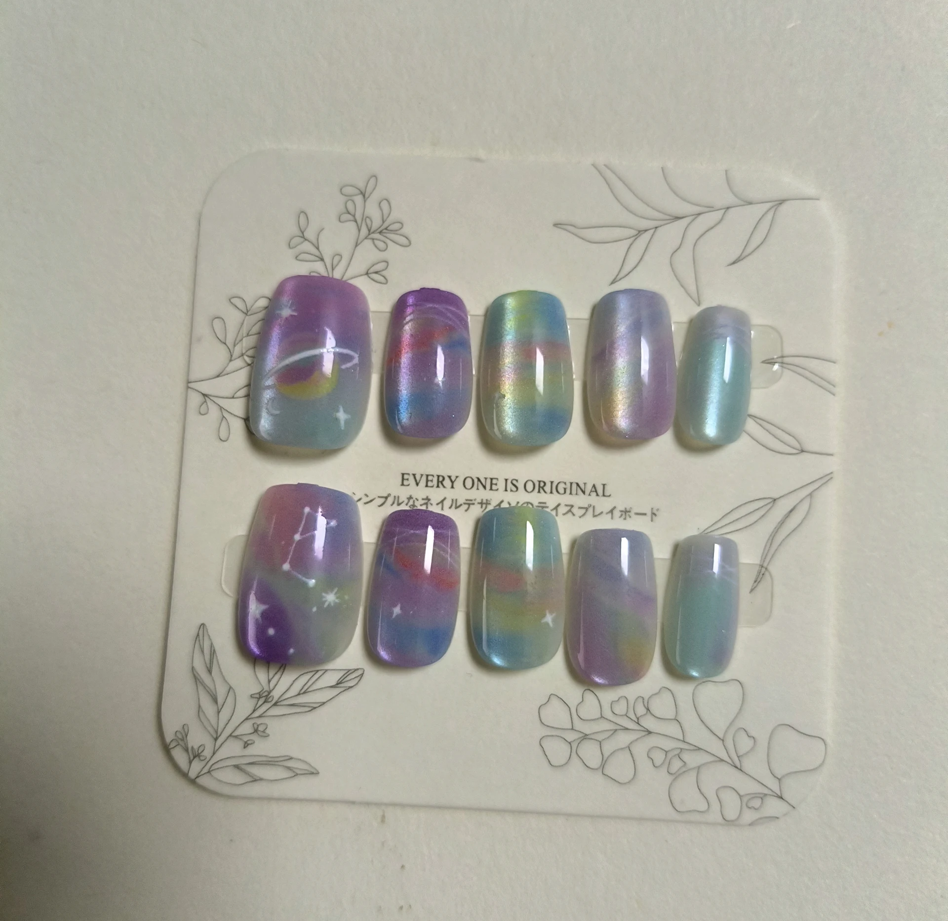 10 قطعة الأظافر اليدوية الصيف اضغط على الأظافر القصيرة وهمية حالمة الملونة كوكب الكون اضغط على لطيف الفتيات الأظافر كاذبة نصائح #6