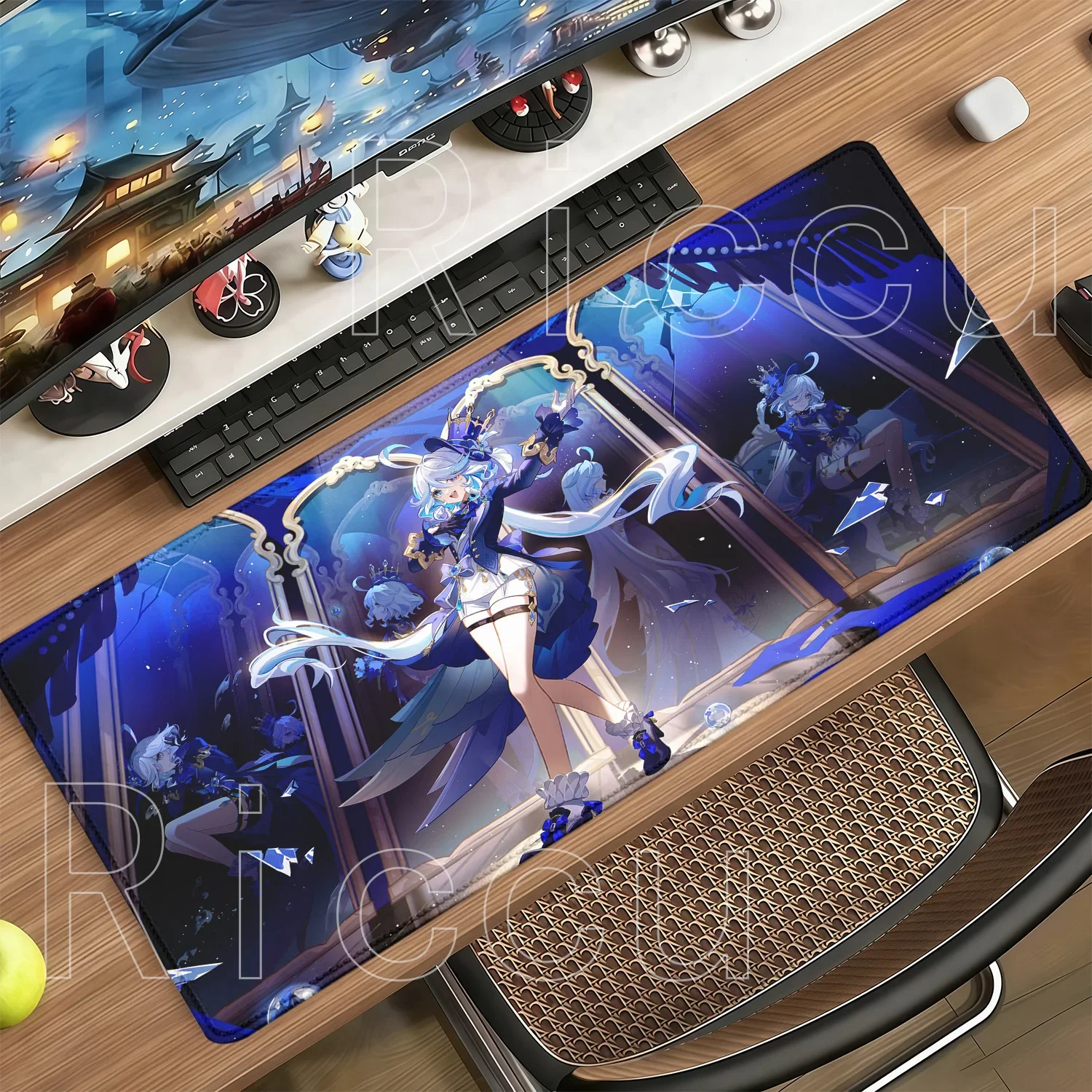 Nueva alfombrilla de ratón para juegos de Furina, inspirada en Genshin Impact, con diseño de anime y chica kawaii, ideal para escritorio, teclado de PC, oficina, alfombrilla de ratón con impresión de alta definición y base antideslizante.