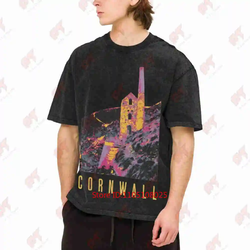 Cornwall Tin Mine Wheal Coates Retro Gorse Heather Vintage Washed Tee Pure Cotton T-Shirt