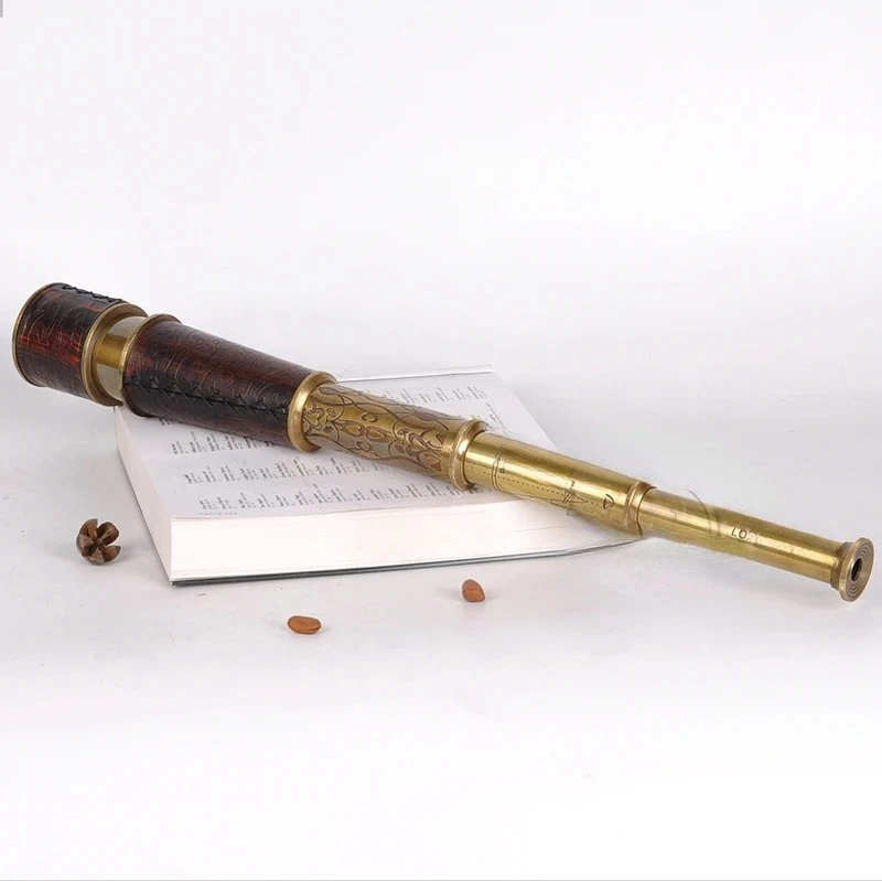 European-Style Tube High-End Decorative Telescope Decoration Study Furnishings Pure Copper Single-Tube Antique Telescope