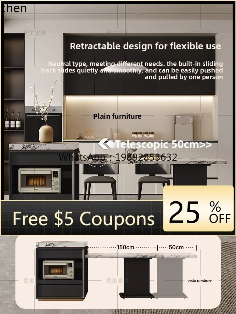 r5.13   white rock slab multi-functional island table integrated retractable storage high-end mid-guide table
