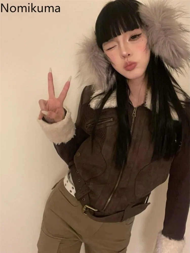 Streetwear Short Jackets Women\'s Clothing Vintage Lamb Wool Y2k Tops Thicked Warm Fashion Casual Korean Coats 2024 Ropa Mujer