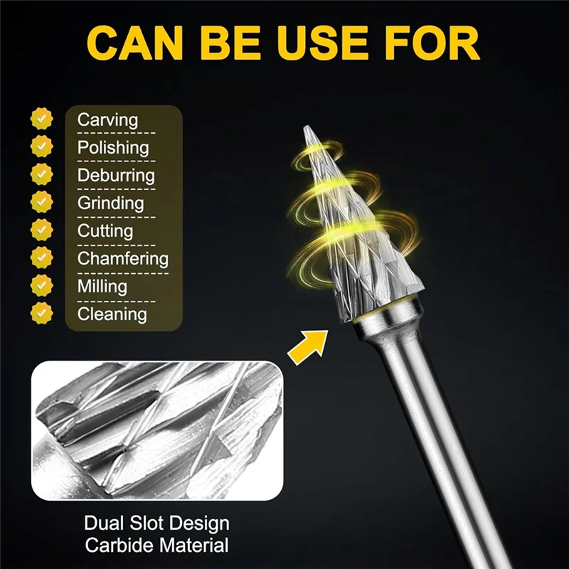 LLCS-Carbide Burr Set Compatible With For Dremel Rotary 1/8Inch Shank 10PCS Die Grinder Rotary Tool Rasp Bits Accessories