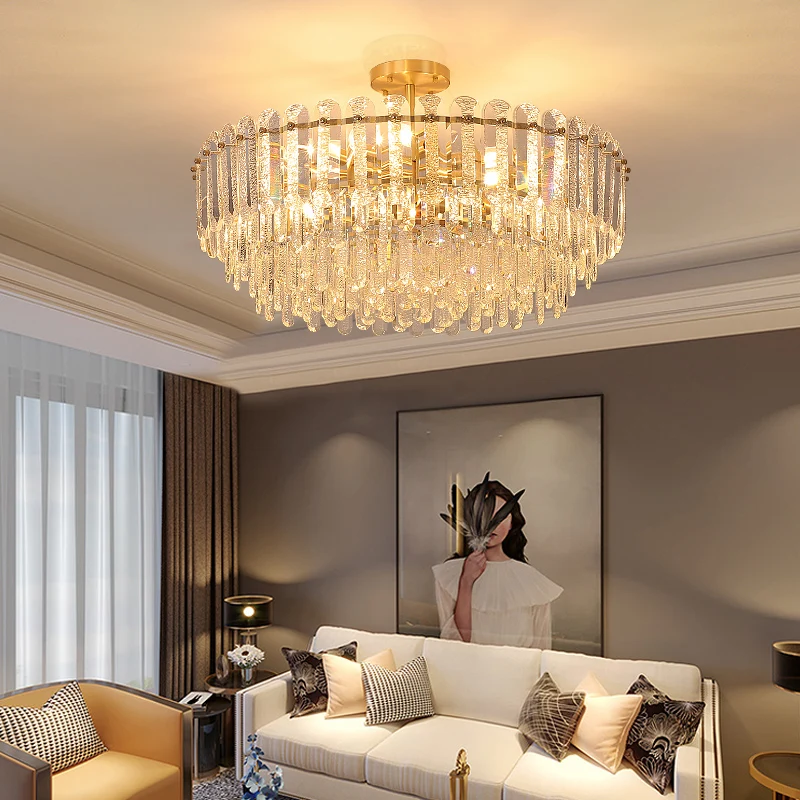 

American Style Chandelier Living Room Lamp Main Lamps Brass Copper Crystal Light Luxury Simple Modern Restaurant Lamp Bedroom