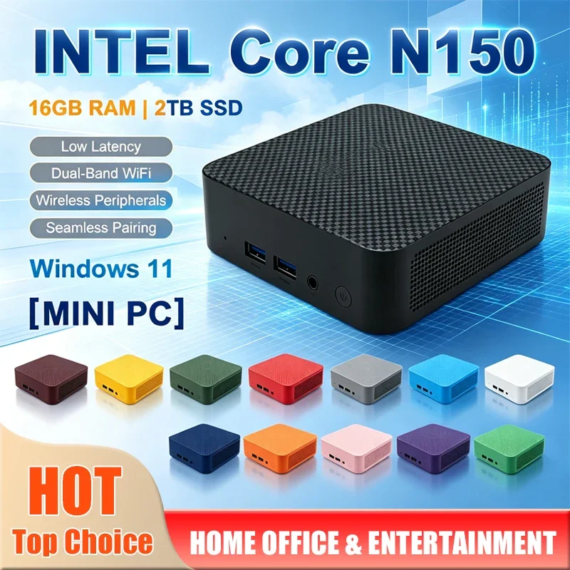 Windows 11 Mini Portable Pc Intel Core N150 Computer 16GB RAM 1/2TB SSD WIFI 6 BT5.2 4K 60Hz HD Gaming Office Study Pc