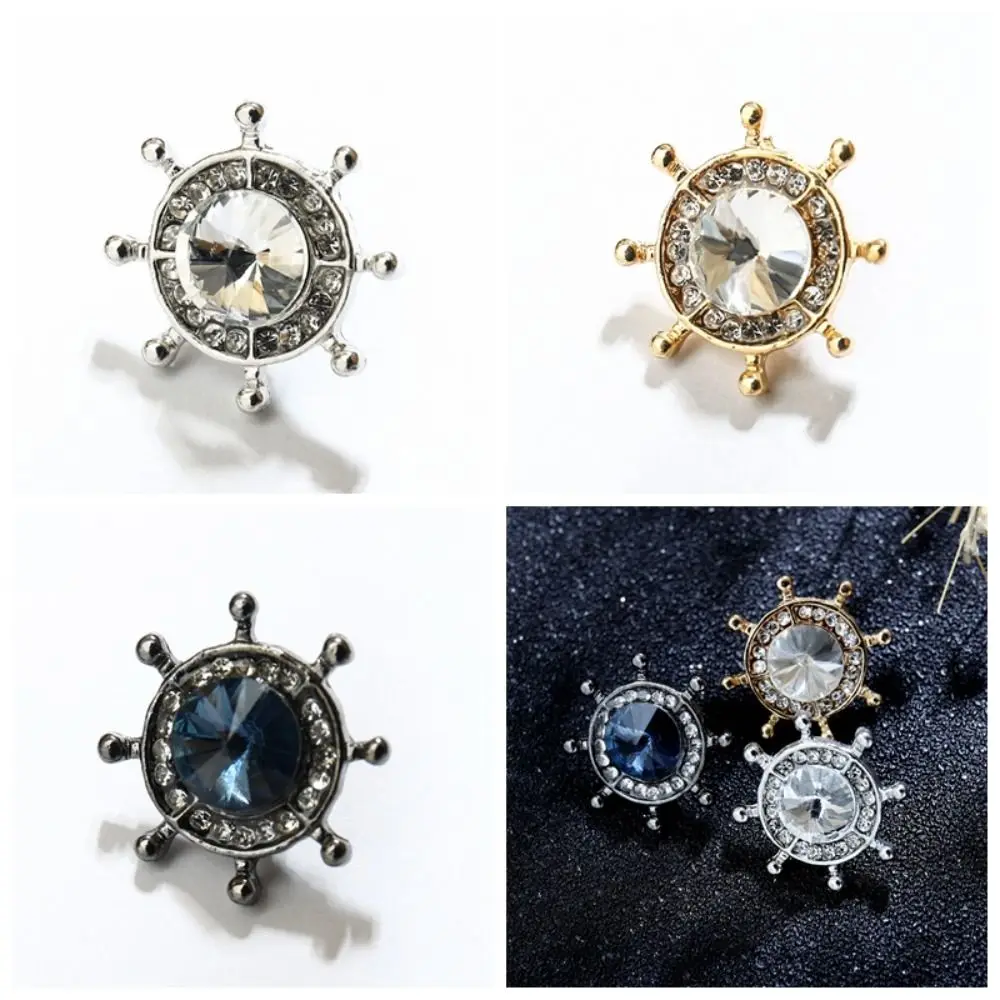 Fashion Alloy Rudder Collar Brooch Anti-glare Crystal Suit Shirt Badge Jewelry Accessories Cheongsam