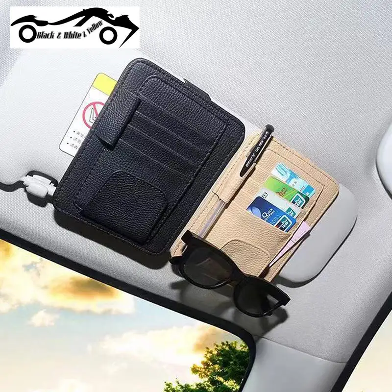 Car Sun Visor Organizer Multi-Pocket Business Card Storage Management Sunglasses Holder Visor Accessories Auto Interior