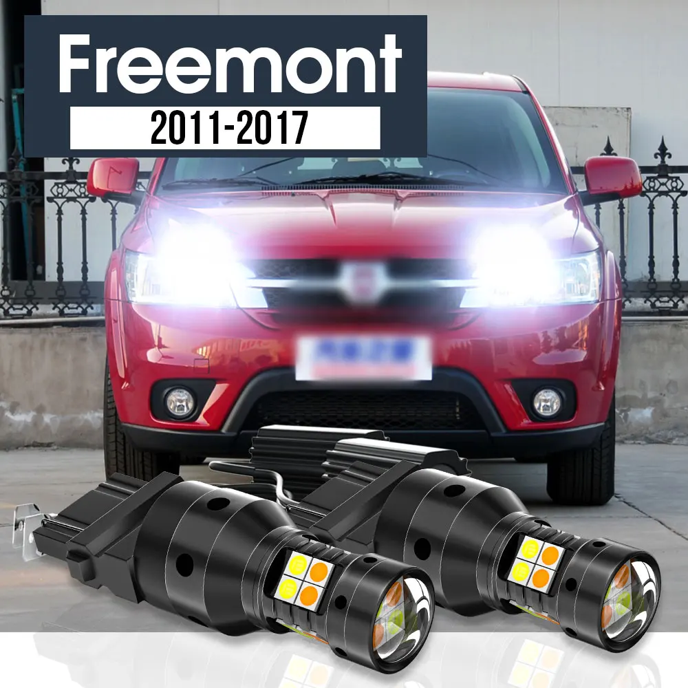 

2pcs LED Dual Mode Turn Signal+Daytime Running Light Blub DRL Canbus Accessories For Fiat Freemont 2011-2017 2013 2014 2015 2016