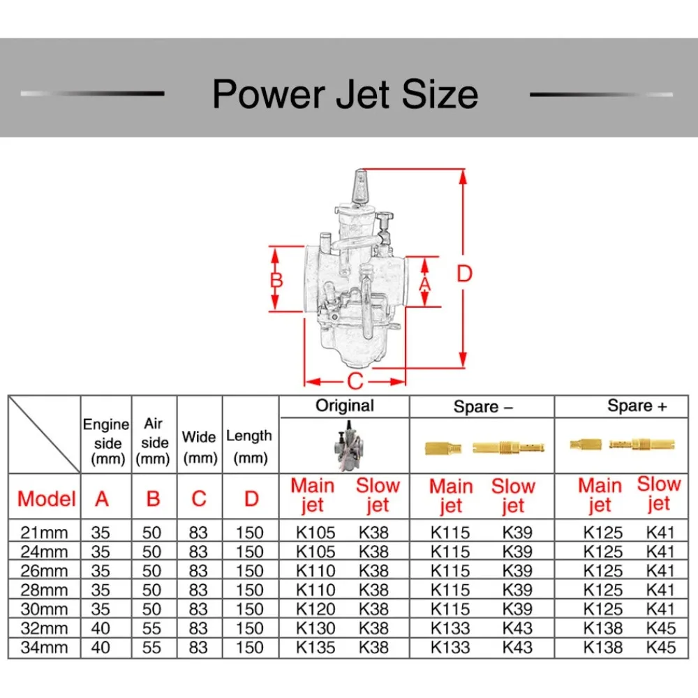  21 24 26 28 30 32 34mm PWK Carburetor with Power Jet, Universal for 2T 4T Racing Motor Keihin Koso Oko