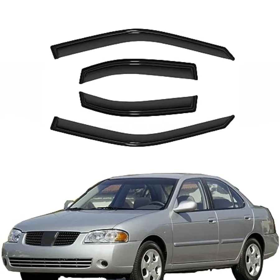 

Outside Mount 4pc Sun Rain Guards Window Visor Wind Deflector Compatible with Nissan Sentra Sedan 2000-2006 Smoke 94227