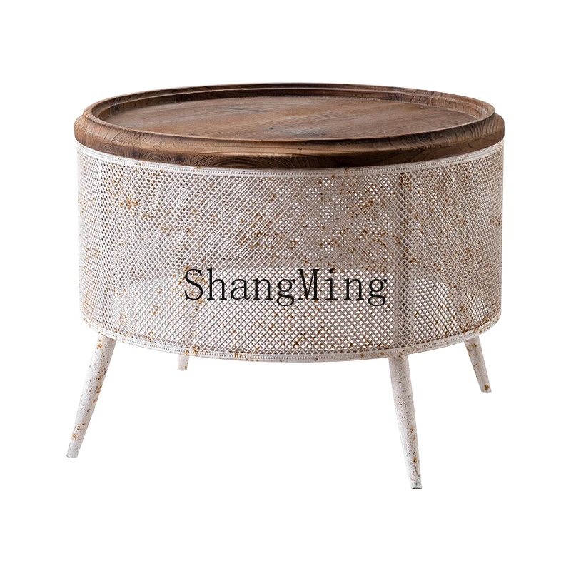 CL mesa pequeno apartamento sala de estar casa ferro forjado retro criativo ferrugem velho sofá borda poucas pequenas mesas redondas