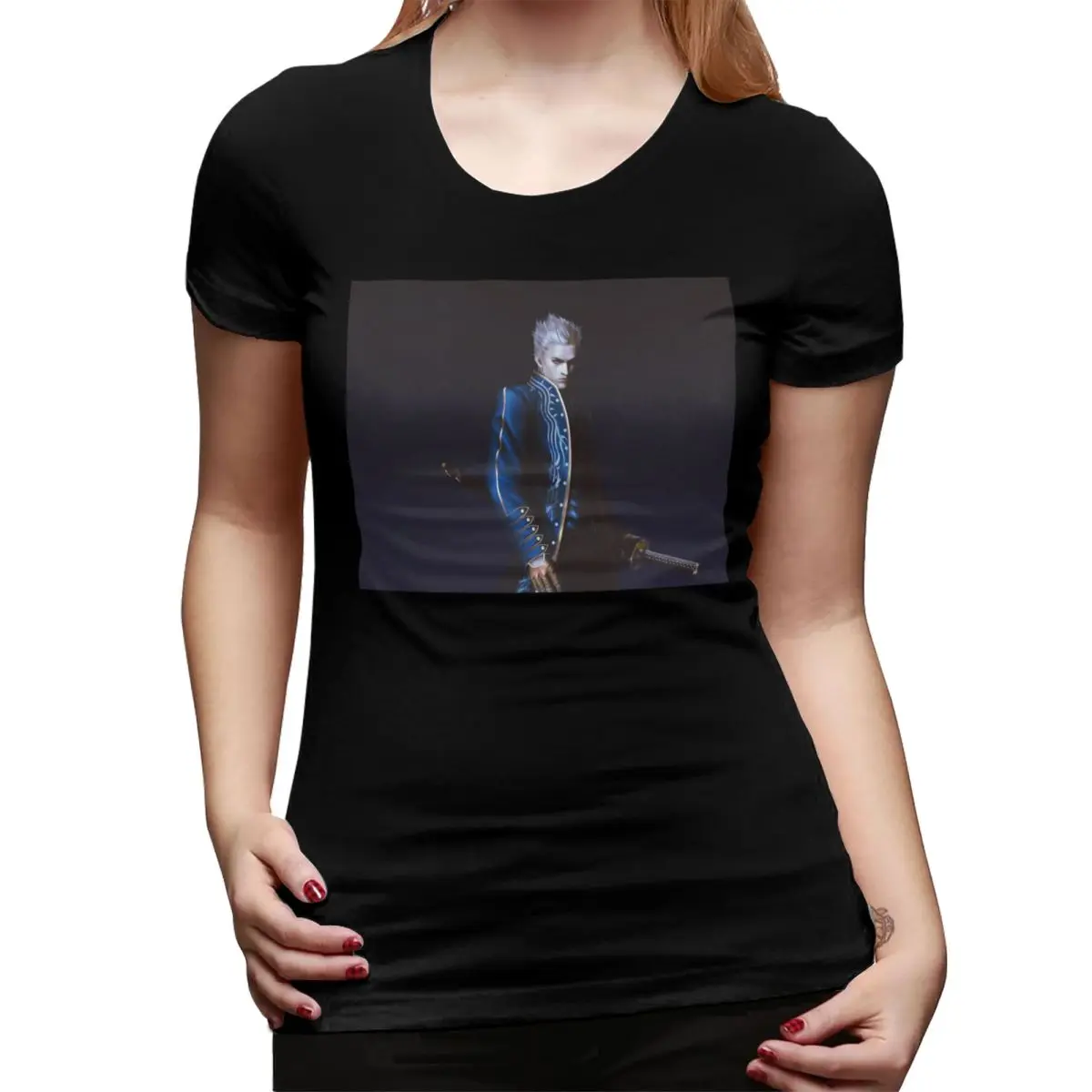 Camiseta Vergil From The Devil May Cry Series para mujer, ropa de calle con cuello redondo, camisetas para mujer, ropa corta de verano, Tops