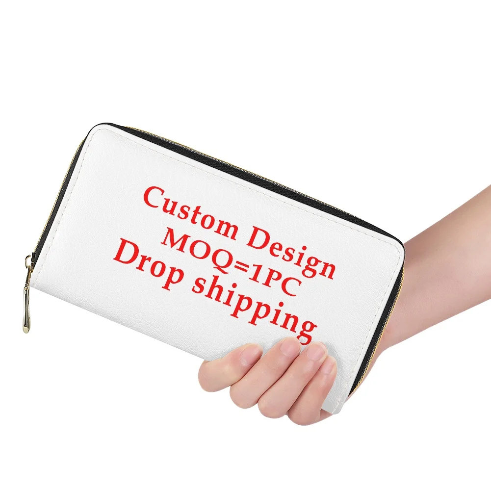 sublimation Print Ladies PU Leather Wallet Custom Your Print Design Zipper Long Wallet For Women Personalized Credit Card Holder