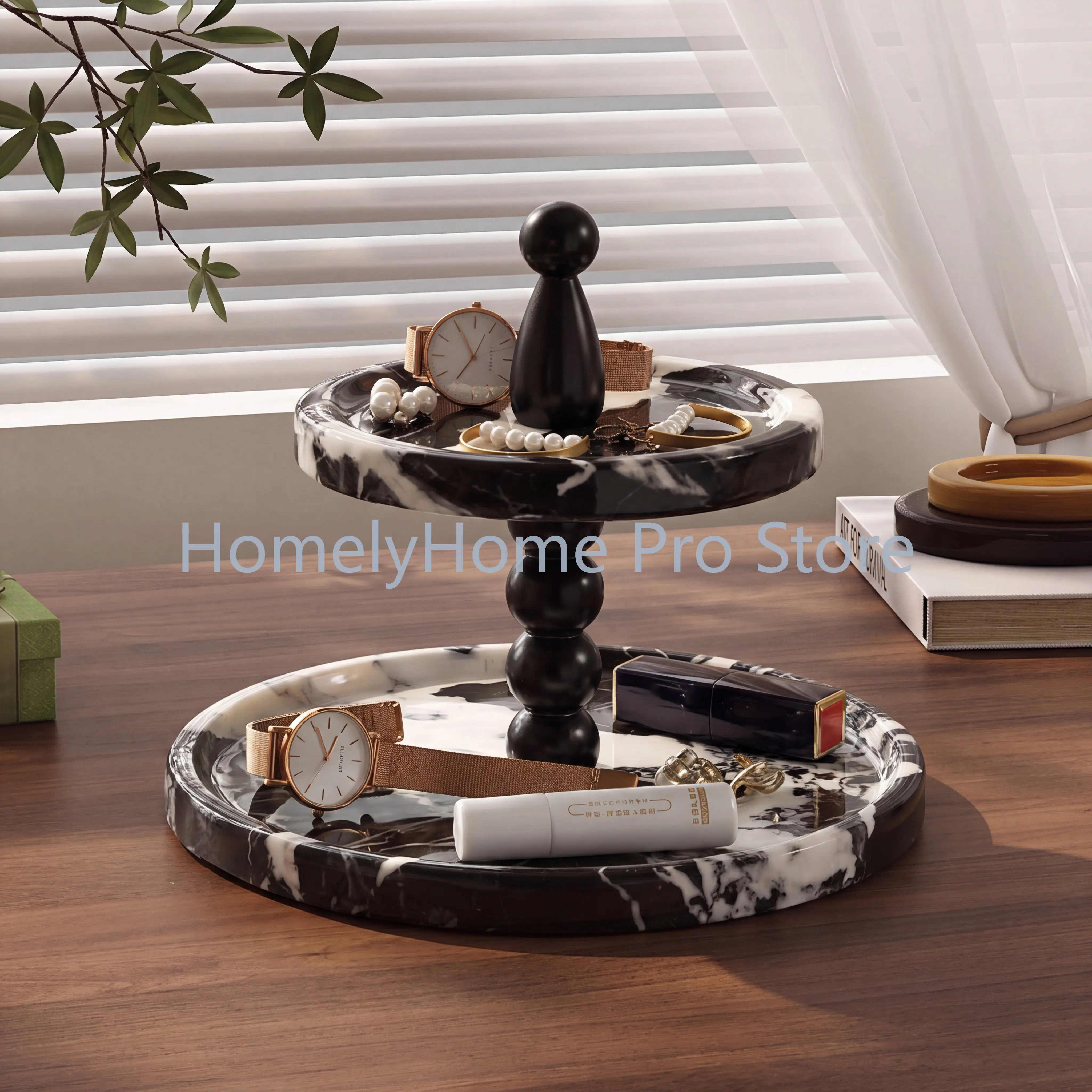 Natural marble aromatherapy jewelry tray double-layer entrance entrance decorative rack