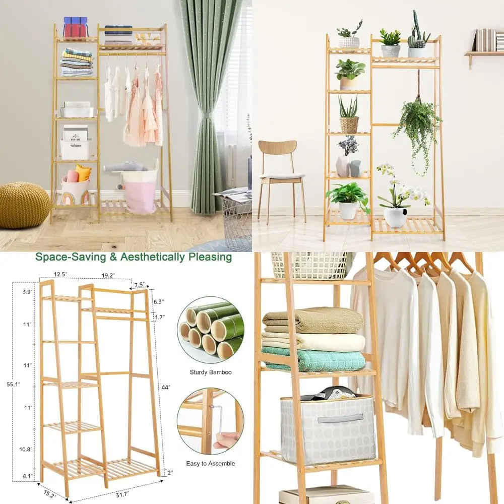 

7-уровневая бамбуковая вешалка для одежды для компактных помещений, универсальное решение для хранения и подвешивания детского гардероба и растений