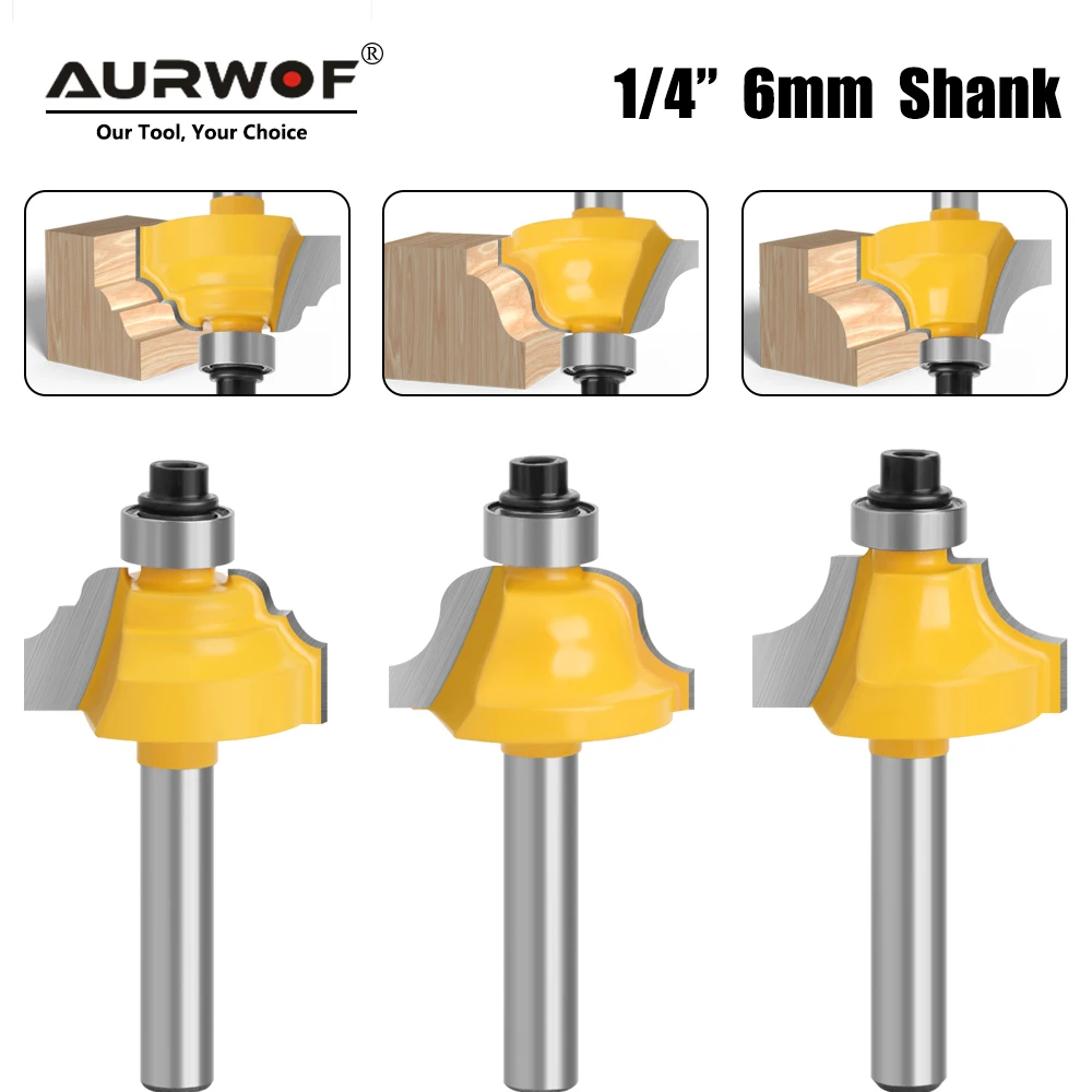 AURWOF 1pc 6mm 1/4 Shank Wood Router Bits Beading Bit Roman Ogee Bit With Bearing Double Flutes Woodworking Tools MC09062HX