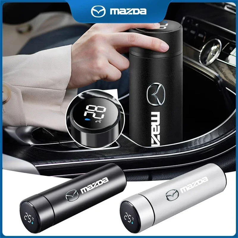 500ml Portable Car Smart Thermos Bottle Temperature Display Cup For Mazda 3 6 Atenza Axela Demio CX3 CX5 MP MS RX8 Car Goods