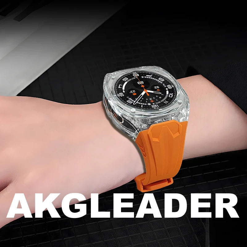 AKGLEADER Fluororubber All-Inclusive Watch Strap for Samsung Galaxy Watch 7 Ultra 47mm Loop Strap for Samsung Watch 7 Band