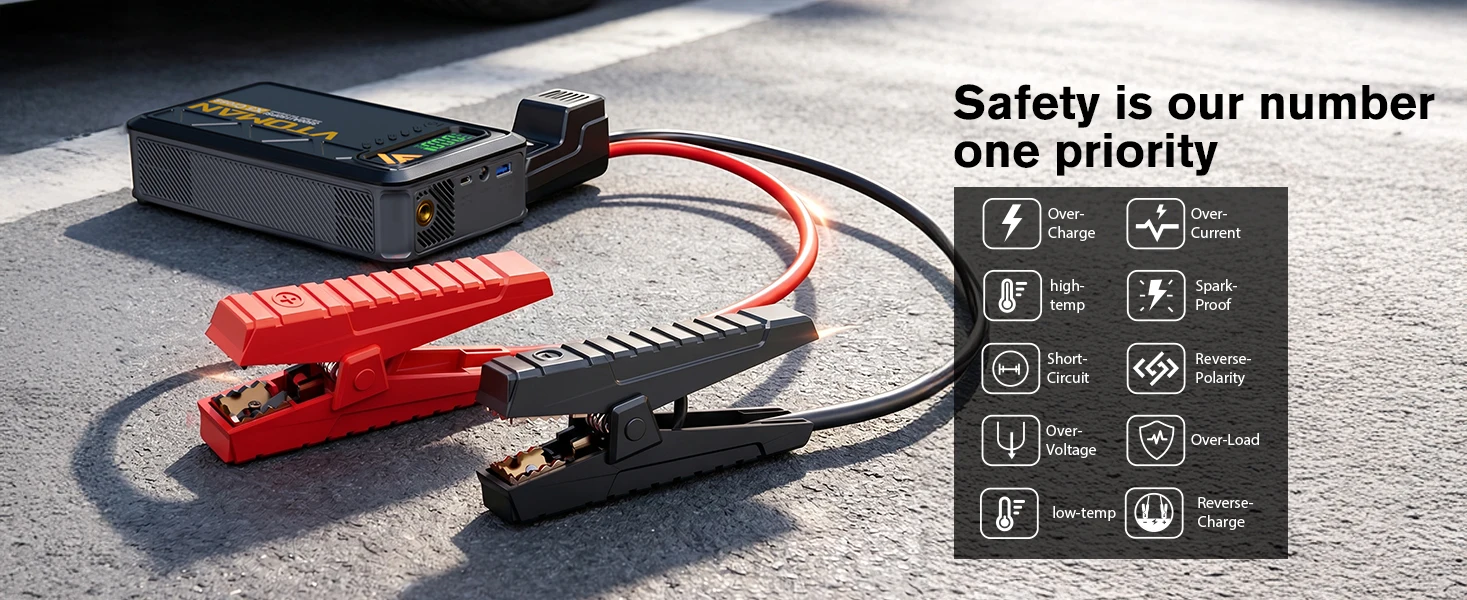 VTOMAN X5 Cross 5-in-1 Auto-Starthilfe 3500A Tragbare Autobatterie-Starthilfegerät mit Eingebautem 150PSI Luftkompressor Powerbank LED-Notlicht für Benzin- und Dieselautos – Detail 14